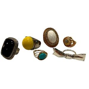 Cocktail Chunky Ring Bundle of‎ 6 Rings Costume Jewelry Gemstones Rhinestones